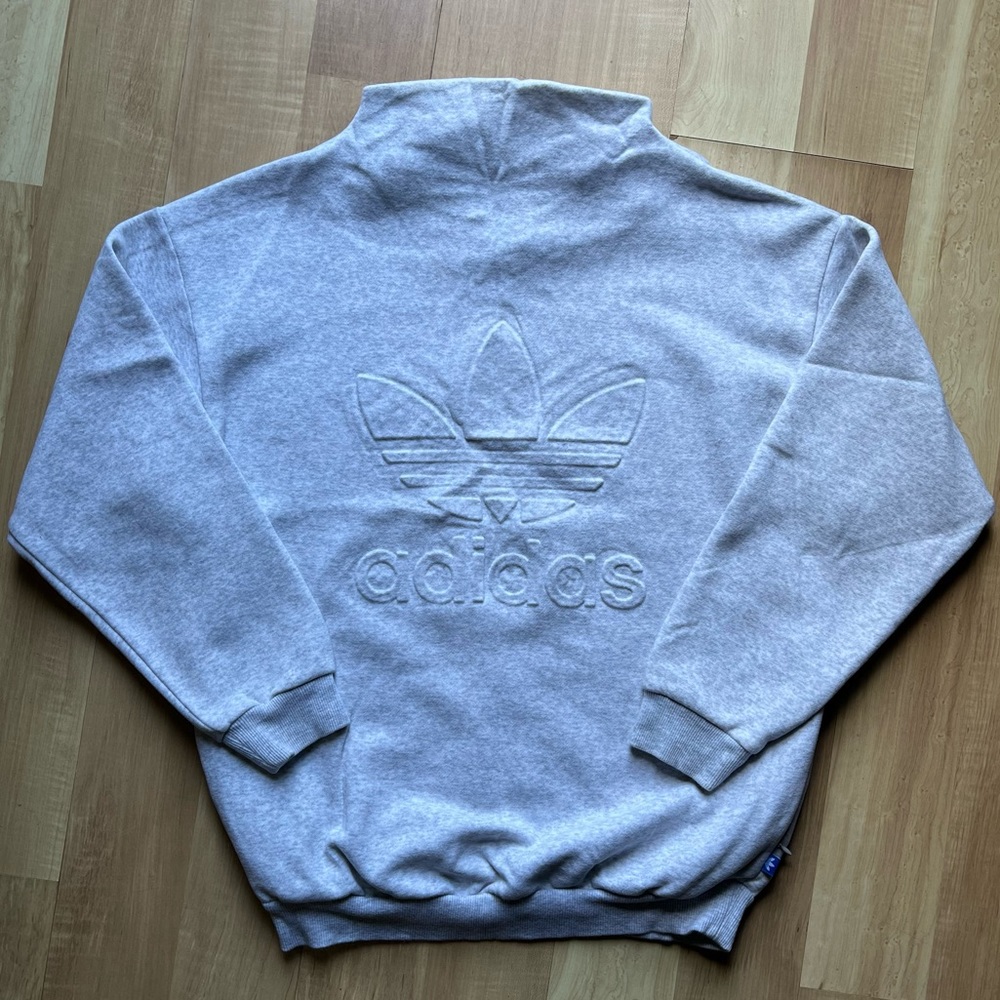 Adidas mock neck high neck pullover sweatshirt crewneck raised logo lettering